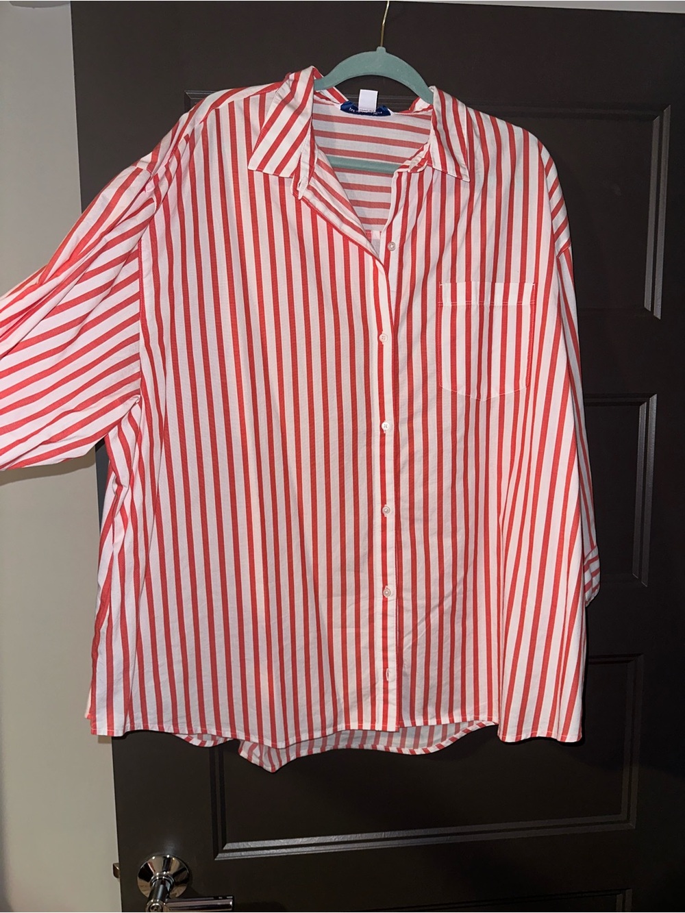Coral and White Vertical Stripe Button-Up Shirt